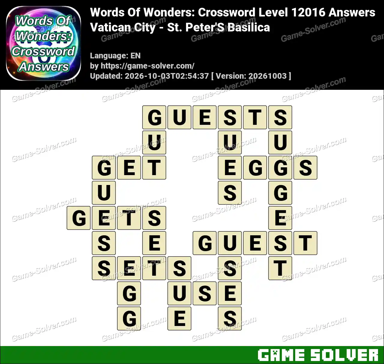 Words Of Wonders: Crossword Level 12016 Answers – Vatican City – St. Peter’S Basilica